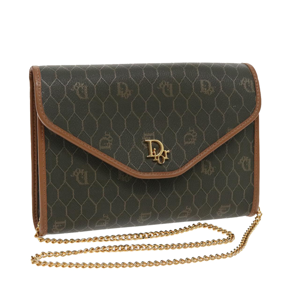 Christian Dior Honeycomb Canvas Chain Shoulder Bag PVC Khaki Gold Auth yk15460 - Picture 1 of 16
